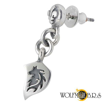 ウルフマンB.R.S WOLFMAN B.R.S ウルフ ヘッド プレートチャーム シルバー ピアス アクセサリー 1個売り 片耳用 シルバー925 スターリングシルバー E-WC-23