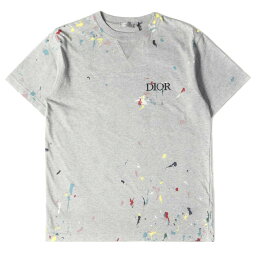 ディオールオム Dior HOMME ディオールオム Tシャツ 21SS ペイント加工 ブランドロゴ 刺繍 オーバーサイズ クルーネックTシャツ 半袖 グレー S 【メンズ】【K3247】