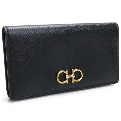 フェラガモ FERRAGAMO ダブルガンチーニ 2つ折り 長財布 背面小銭入れ付き 22-D779 0726510 NERO ブラック レディース ブランド財布