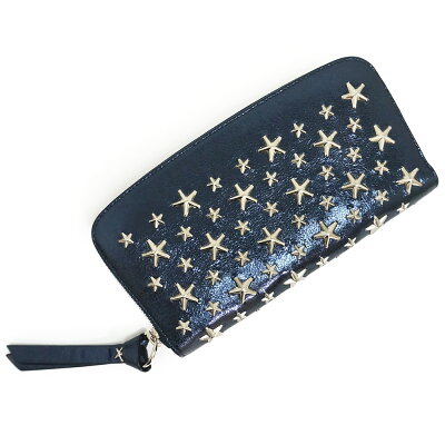 【新品・未使用品】ジミーチュウ フィリッパ スター スタッズ ジップアラウンドウォレット 長財布 FILIPA メタリック ネイビー レディース 箱付