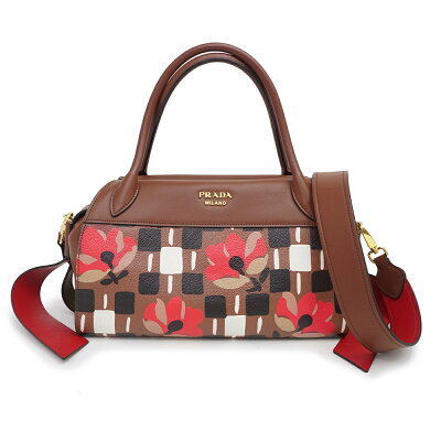 【新品・未使用品】プラダ PRADA カーフ レザー PVC ボウリングリボン 2WAY 斜め掛け ショルダー ハンドバッグ ブラウン 茶 1BB030