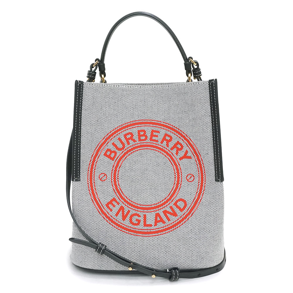 バーバリー ハンドバッグ（レディース） 【新品・未使用品】バーバリー BURBERRY スモール ロゴグラフィック ペギー バケット 2way ショルダーバッグ ハンドバッグ 斜め掛け コットン カーフスキン レザー グレー ブラック レッド 80368221