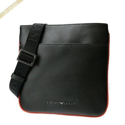 《600円OFFクーポン対象 12月16日1:59まで》エンポリオアルマーニ EMPORIO ARMANI メンズ ショルダーバッグ スリム レザー ブラック×オレンジ Y4M177 YEW0J 83882 | コンビニ受取 ブランド