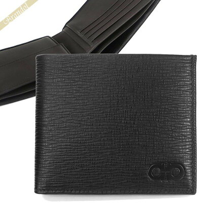 《2000円クーポン対象_6日1時迄》フェラガモ Ferragamo 財布 メンズ 二つ折り財布 ダブルガンチーニ ペブルレザー ブラック×ダークグレー 66 A065 0733323 | コンビニ受取 ブランド xcp2