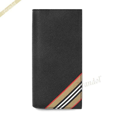 《最大1500円クーポン_28日1:59迄》バーバリー 長財布 BURBERRY メンズ レザー アイコン ストライプ プリント ブラック 8033848 BLACK | ブランド
