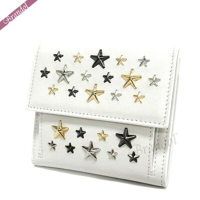 ジミーチュウ JIMMY CHOO レディース 二つ折財布 スター スタッズ レザー ホワイト FRIDA LTR WHITE/METALLIC MIX | ブランド