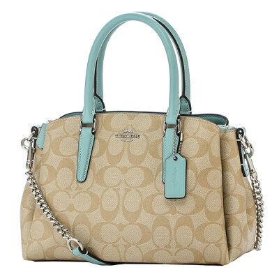 【最大3000円OFFクーポン★3/3(水)14:00まで】コーチ アウトレット ハンドバッグ COACH OUTLET F29434 SVOUP バッグ シグネチャー SIGNATURE ミニ セージ キャリーオール レディース LIGHT KHAKI(ライトカーキ)/SEAFOAM(シーフォーム) ライトカーキ/ライトブルー 水色【