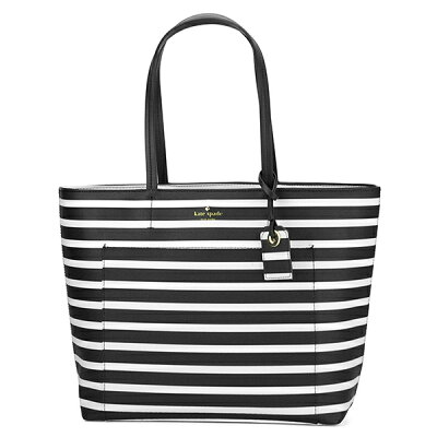 【最大2000円OFFクーポン配布中★1/21(火)14:00まで】ケイトスペード トートバッグ kate spade PXRU8043 003 バッグ ハイドレーン ストライプ HYDE LANE STRIPE RILEY ライリー レディース BLACK/OFF WHITE ブラック 黒/オフホワイト 白【 送料無料】