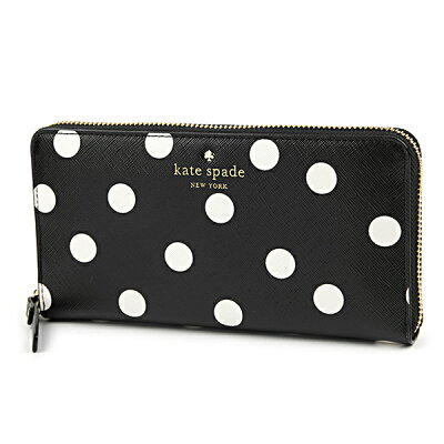 ケイトスペード 長財布(ラウンドファスナー) kate spade PWRU4803 071 財布 シダーストリート ドット CEDAR STREET DOT LACEY レディース BLACK/CLOTTED CREAM(クロテッドクリーム) ブラック 黒/オフホワイト 白 クリスマス ロゴ 型押し レザー ドット シンプル キュート【