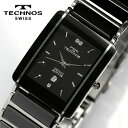 テクノス 腕時計（メンズ） TECHNOS テクノス 腕時計 メンズ スクエア セラミック サファイアガラス ブラック ゴールド ブランド 人気 TSM903TB
