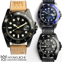HYAKUICHI 腕時計 メンズ ダイバーズウォッチ Divers メンズ腕時計 ブランド 200m防水 20気圧防水 革ベルト レザー ウォッチ MEN'S 101-HYAKUICHI- スクリューバック