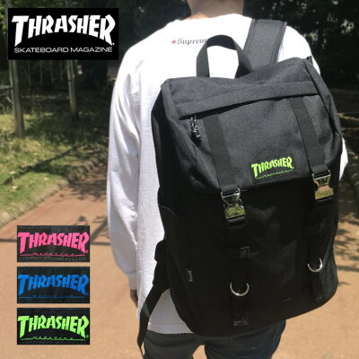 スラッシャー リュック THRASHER メンズ レディース 通学 大容量 男子 女子 中学生 高校生 部活 入学 送料無料 ブランド 軽量 通勤 丈夫 男女 バッグ バックパック メタルバックル Dカン リュックサック おしゃれ かわいい ストリート スケボー PC THRCA506