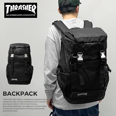リュック 通学 バックパック 大容量 メンズ レディース 男子 女子 スラッシャー THRASHER 中学生 高校生 部活 入学 大学生 バッグ 送料無料 スポーツブランド メタルバックル 撥水 通勤 マグロゴ MAG メッシュポケット 黒 かわいい THRKR-8900