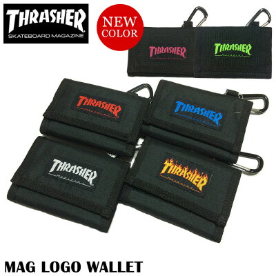 【ゆうパケット送料無料】 スラッシャー THRASHER 財布 二つ折り メンズ レディース キッズ 通学 マグロゴ ブラック ホワイト イエローフレーム レッド ブルー ピンク カラビナ ウォレット スケート フェス 小物