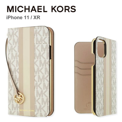 MICHAEL KORS iPhone11 iPhoneXR 手帳型ケース ストラップ カード収納 3枚 Folio Case Stripe with Charm | マイケルコース チャーム ストライプ ブランド おしゃれ カバー 耐衝 保護 アイフォン11 アイフォンXR 【正規販売店】