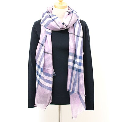 バーバリー BURBERRY シルク混ストール ペールオーキッドチェック GIANT CHECK GAUZE 8004521 SC:AALKT A1413 PALE ORCHID【英国】