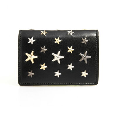 ジミーチュウ JIMMY CHOO 財布 レディース 二つ折り財布 ブラック LEATHER W/MULTI METAL STARS JAXI LTR 192 BLACK/METALLIC MIX【英国】【ミニ財布】