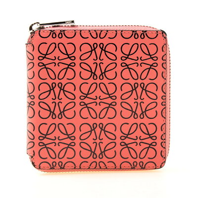 ロエベ LOEWE 財布 レディース ラウンドファスナー二つ折り財布 チューリップピンク×ブラック SQUARE ZIP WALLET 107 55GM88 7029 PINK TULIP/BLACK