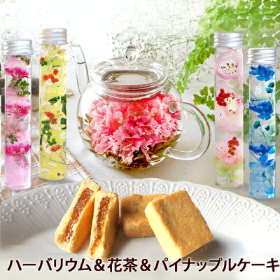 ハーバリウム お花のつぼみ カーネーション茶 パイナップルケーキ 母の日 2021 女性 花 スイーツ 誕生日 プレゼント フラワーギフト 花インテリア 花と ハーバリュウム 挨拶 md