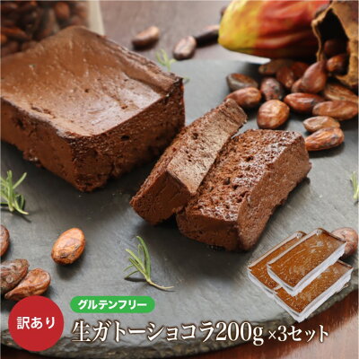 グルテンフリー 訳あり 生 ガトーショコラ 600g(200g×3本) お菓子 洋菓子 わけあり 小麦粉不使用 送料無料 チョコレートケーキ チョコレート ケーキ お取り寄せ スイーツ 洋菓子 大人 人気 ブラウニー 冷凍 お年賀 バレンタイン ホワイトデー