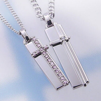 【with me.】プレートクロス ペアネックレス シルバー ペアペンダント ペアアクセサリー シンプル【ペア(2本)セット価格】【あす楽対応】【コンビニ受取対応商品】