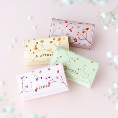 【AETHER】 キーケース レディース 日本製 押し花レザー「ジプソフィア」 カスミソウ 大人可愛い 花 花柄 おしゃれ レディース エーテル ブランド 女性 本革 革 おすすめ カード収納 誕生日 開運日 引っ越し祝い プレゼント 無料ラッピング