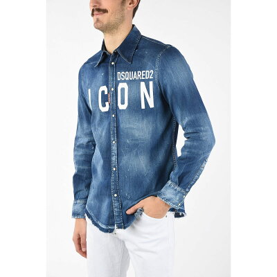 DSQUARED2/ディースクエアード Blue メンズ ICON Snap Button Stone Washed Denim Shirt dk