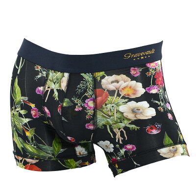 GRAVEVAULT グレイブボールト ボクサーパンツ ショート 花柄 ボタニカル柄 パンツ 蝶 アンダーウェア 下着 メンズ mens(ブラック黒) 3050972