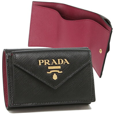 【P10倍 3/16 18時〜3/20 9時】プラダ 財布 折財布 レディース PRADA 1MH021 ZLP F061H ブラック ピンク 【返品OK】