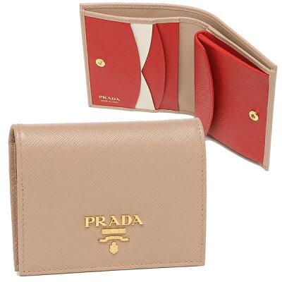 プラダ 二つ折り財布 サフィアーノマルチカラー ミニ財布 ベージュ レッド レディース PRADA 1MV204 ZLP F0KNX 一粒万倍日 【返品OK】