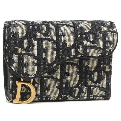 【返品OK】クリスチャンディオール 三つ折り財布 ロータス オブリーク サドル ブルー レディース Christian Dior S5653 CTZQ 928U