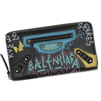 ショップ袋付き バレンシアガ 財布 ファスナー長財布 クラシック レディース メンズ BALENCIAGA グラフィティ レザー ブラック/マルチカラー 253036 0FE0T 1060 GRAFFITI ギフト プレゼント