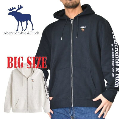 アバクロ Abercrombie&Fitch フルジップ アームロゴ刺繍 フーディー スウエットパーカー 裏起毛 Signature Full-Zip Logo Hoodie XXL 大きいサイズ メンズ あす楽