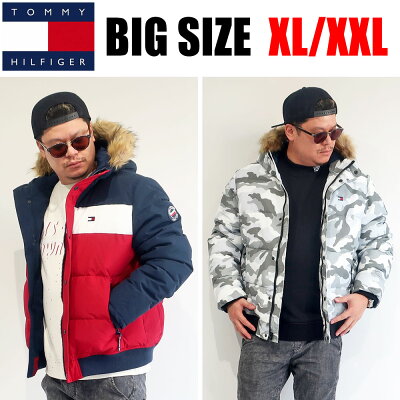 TOMMY HILFIGER メンズ 大きいサイズ アウター ブランド ダウン XL XXL 2L 3L 中綿 フード ナイロン ジャケット コート ブルゾン ダウン USAモデル 直輸入 アメカジ ストリート カモ マルチカラー トリコロール 大人 30代 40代 50代 159N863
