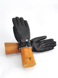 グローブス　手袋（メンズ） グローブス　　gloves イタリア製メンズ 革手袋 CA741 ブラック ラムレザーグローブ イントレチャート 編み込み イタリア製 カシミアニット裏