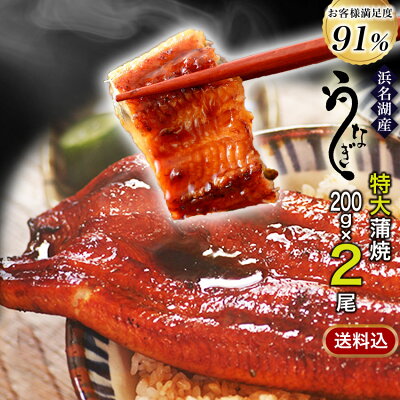 浜名湖うなぎ蒲焼き 特大200g×2本約4人前 ギフト 無添加のタレ使用【送料無料】浜名湖産 ウナギ 鰻 蒲焼 国内産 静岡県産 本格 高級 グルメ 誕生日プレゼント あす楽 父の日 お中元