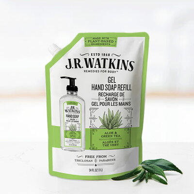 J.R.Watkins 詰め替え リキッド ハンドソープ リフィル アロエ& グリーンティ 1000ml 石鹸 ソープ 詰め替え 泡 おしゃれ お洒落 ウイルス対策 手洗い 手荒れ対策 ナチュラル 植物由来 天然成分 洗面所 キッチン 保湿 ワトキンス ギフト 母の日 リラックス 気分転換 泡