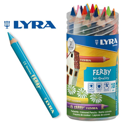LYRA リラ社 FERBY ファルビー 色鉛筆 軸カラー 18色 PPボックスセット〜ドイツ・LYRA(リラ社)の人間工学から考えられた色鉛筆。少ない力で効率的な描き心地。三角グリップの鉛筆ファルビーシリーズ。