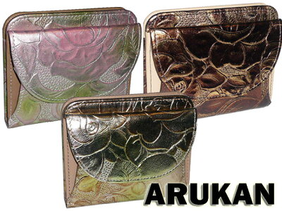 メンズ レディース ポイント10倍 あす楽 アルカン【ARUKAN】 ローズ型押し バラ 薔薇 花柄 ウォレット L型 日本製 フローラ 小銭入れ コインケース ピンク ゴールド 1385313 1389-304 長財布 札入 女性用 takaya04
