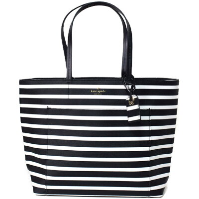 ケイトスペード バッグ katespade コーティングレザー ハイド レーン ストライプ ボーダー ライリー ショルダー トートバッグ ブラック×オフホワイト PXRU8043【ブランド 新品 送料無料 正規 人気 安心 保証 ギフト 10倍 OUTLET 包装 即日発送 代引無料】