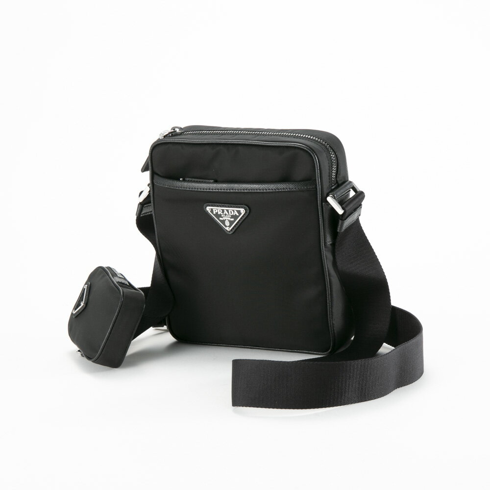 ショルダーバッグ 【3月18日-21日限定★クーポン配布中】プラダ PRADA ショルダーバッグ ReNylon+SAFFIANO 縦型ショルダー ポーチ付/NERO 2VH112-2DMH-XOP　 ギフトラッピング無料