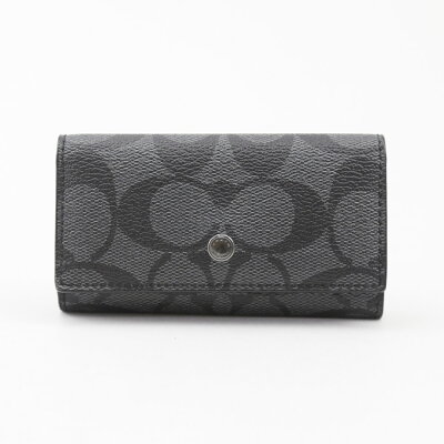 コーチアウトレット COACH OUTLET キーケース PVCシグネチャー4連キーケース F26104 CQ BK ブラック/グレー ギフトラッピング無料 ラッキーシール対応