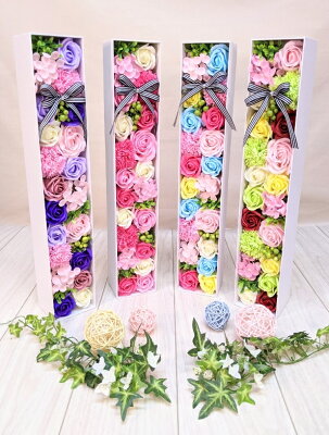 【フラワーボックス】【日付指定可】【人気商品!】【あす楽】ソープフラワー スリムフラワーBOX【 シャボンフラワー 石鹸フラワー 花 バラ 薔薇 アレンジメント ボックス 造花 枯れない花 花の贈り物 誕生日 ギフト プレゼント 】