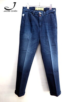 JACOB COHEN (ヤコブ コーエン) ワンタック ダブル仕立て クロップド ストレッチ テーパード ジーンズ インディゴブルー TOM MOD COMFORT 00734 W6
