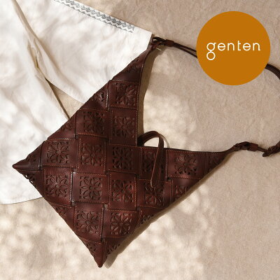 【ゲンテン公式】★新色 ノウチャ登場★ genten ゲンテン 本革 バッグ レディース ショルダーバッグ 斜めがけ サスティナブルカットワーク ショルダーバッグ 44052 (42962)