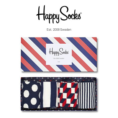 【送料無料】 Happy Socks ハッピーソックス STRIPE ( ストライプ ) 4足組 ギフトセット 綿混 クルー丈 ソックス 靴下 GIFT BOX レディース 女性 婦人 【プレゼント 贈答 ギフト】 11147015