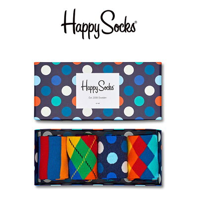 Happy Socks ハッピーソックス BIG DOT MIX ( ビッグ ドット ミックス ) 4足組 ギフトセット 綿混 クルー丈 ソックス 靴下 GIFT BOX 紳士 レディース 【プレゼント 無料ラッピング 贈答 ギフト】 11147016
