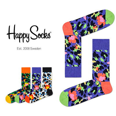 Happy Socks ハッピーソックスLEOPARD ( レオパード )クルー丈 綿混 ソックス 靴下ユニセックス メンズ & レディス プレゼント 贈答 ギフト1A113067