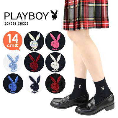 PLAYBOY (プレイボーイ) スクールソックス 学校 制服 靴下 14cm丈 スクールソックス ワンポイント 両面刺繍入り リブ レディース クルーソックス 靴下 3737350