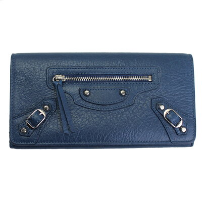 バレンシアガ 財布 メンズ レディース BALENCIAGA フラップ長財布 クラシック レザー BLEU PROFOND ブルー系 シルバー金具 163471 D940N 4222